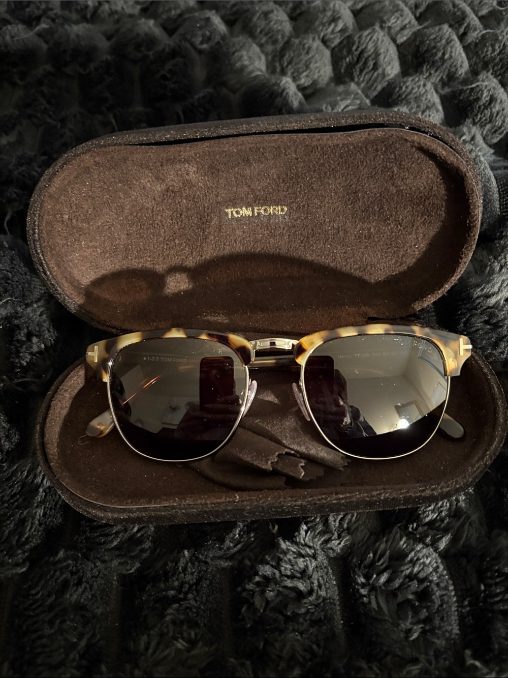 Tom Ford Tortoise & Gold Clubmaster Sunglasses with Dark Lenses